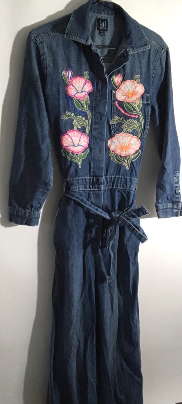 Gap Denim Jumpsuit Women's Sz 00/2 Blue Denim Utility Wide Leg Belted Jumpsuit